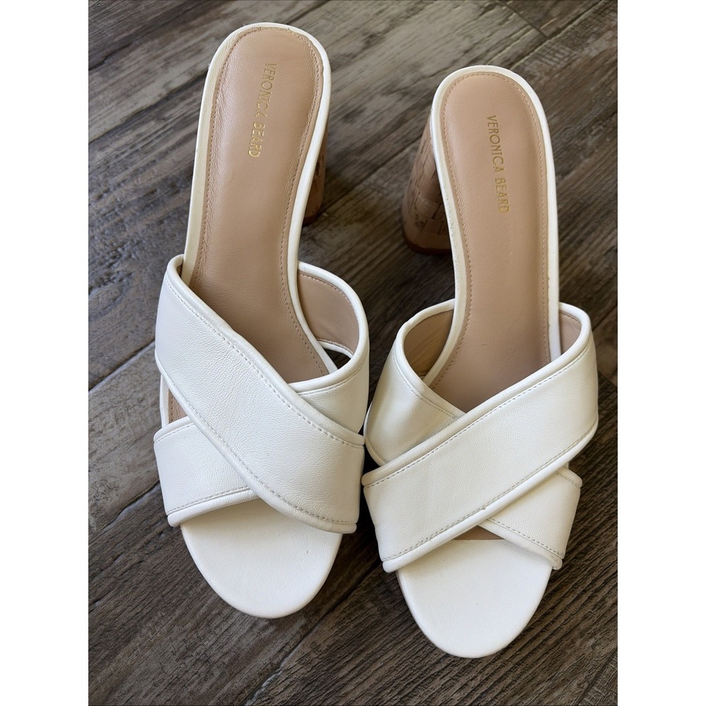 Veronica Beard Dory Sandals  Womens Sz 11 White Leather Cork Platform Heel Slide - Picture 2 of 7